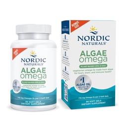 Nordic Naturals Algae Omega - 90 Soft Gels - 715 mg Omega-3 - Certified Vegan Algae Oil - Plant-Based EPA & DHA - Herz, Auge, Immun- & Gehirn Gesundheit - Non-GMO - 45 Servieren