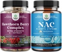Bundle of High Strength Hawthorn Berry Capsules with Leaf & Flower Extract 4:1 for Healthy Heart & Digestion and NAC Supplement N-Acetyl Cystein 600mg - Glutathione Precursor for Liver Cleanse Detox