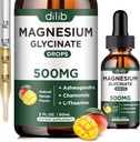 Magnesium Glycinat Ergänzung, Magnesium Flüssigkeitstropfen mit Magnesium Glycinat 500mg Ashwagandha, L - Theanin, Kamille -Unterstützung Stress Relief, Knochen, Muskel, Mood Vegan natürliche Mango Flavor