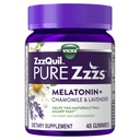 ZzzQuil Pure Zzzs Melatonin Gummis, Schlafhilfe, Melatonin 2mg, mit Chamomile & Lavender, Melatonin Schlafgummis, Schlafhilfen für Erwachsene, Wildberry Vanilla Flavored, 48 Schlafgummis