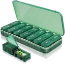 Pille Box und Organizer 2 Mal pro Tag, Wöchentliche Reise Fall für Vitamine, Fischöle + 2 Detachable niedliche Organizer (Grün)