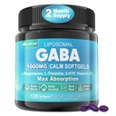 GABA-Ergänzung - 1000 mg Liposomale Form für optimale Absorption, GABA mit L-Theanin, Magnesium Glycinat, 5HTP, Vitamin D3 für Kalorien, Entspannung, Stimmung, Restful Night - Melatonin-Free 120 Softgels.