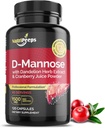 D-Mannose 1500mg, 120 Kapseln mit Dandelion Kräuter- und Cranberry-Extrakten, Natural Urinary Tract Cleanse für UTI-Support, Flushing und Detoxing von Verunreinigungen, für Männer und Frauen.