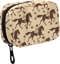 Fustylead Brown Western Lauf Cowboy Pferd und Sterne Silhouette Pille Organizer für Geldbörse, Wöchentliche tragbare Pille Box mit Reißverschluss zu Speicher Vitamine Fischöle Medikamente Ergänzungen