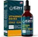 E2H Vitamine D3 & K2 Nahrungsergänzungsmittel für Immununterstützung - Flüssiges Vitamin D3 5000 IU - Hergestellt in den USA - Non-GMO, Vegan - 120 Portionen