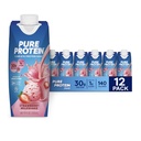 Pure Protein Strawberry Protein Shake, 30g Complete Protein, Ready to Drink und Keto-Friendly, Vitamine A, C, D und E plus Zink zur Unterstützung Immungesundheit, 11oz Flaschen, 12 Pack
