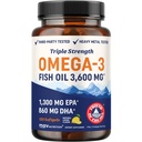 Triple Strength DHA Omega 3 Fish Oil 3600 mg | Über 2100mg Omega-3 Fettsäuren mit 860mg DHA | 1300mg EPA | Beste essentielle Fettsäuren | Premium Wild Caught & Burpless Fish Oil | 120 ct.