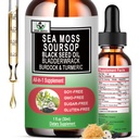 Sea Moss Black Seed Oil Soursop Liquid Drops mit Bladderwrack Burdock Root Turmeric - Multimineral & Vitamins Superfood Drops Organic Non-GMO für Immun- & Verdauungs- & Zellunterstützung Hauthaar