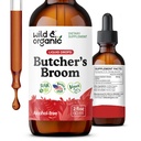 Wild & Organic Butchers Broom Root Drops - Flüssige Ergänzung für Beinunterstützung - Alkoholfreie Fleischerbesen Tinktur - Ruscus Aculeatus Kräuter - Vegan, Non-GMO, kein Zucker - 2 fl oz