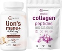 Micro Ingredients Multi Collagen Protein Powder 16oz & Lions Mane Supplement 240 Veggie Kapseln Bundle 2 Pack | Grass-Fed Collagen Peptides | Superfood Pilz Antioxidantien mit L-Ergothioneine