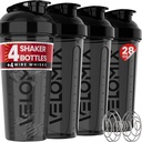VELOMIX -4 PACK- 28 oz Protein Shaker Bottle für Proteinmischungen - 4x Wire Whisk | Leak Proof Shaker Cups für Protein Shakes | Protein Shaker Bottle Pack | Protein Shake Cup (Alle in Schwarz)