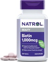 Natrol Beauty Biotin 1000mcg, Nahrungsergänzung für gesundes Haar, Haut, Nägel und Energie Stoffwechsel, 100 Tabletten, 100 Tage Versorgung (Pack von 12)