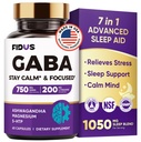 GABA L-Theanin Ashwagandha - 1050mg Blend - Made in USA - Advanced Sleep Aid & Calm- Magnesium, 5-HTP, Vitamin B6 & B12, GABA (Gamma Aminobuttersäure) Supplement - Melatonin-Free & Non-Habit Forming