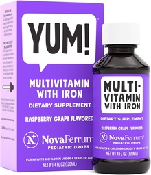 NovaFerrum Yum | Multivitamin mit Eisen für Infants, Kleinkinder & Kinder | Immununterstützung | Alter 4 & Unter | Gluten Free Certified | Sugar Free | Raspberry Grape | 120 Servierungen