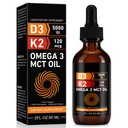Daiasns Vitamin D3 5000 IU & K2 (MK-7) 120 mcg 60ml Tropfen mit MCT Öl Omega 3, flüssiges Vitamin D3 & K2 Beilagen - 2 Monate Versorgung -Unterstützungen Knochen, Zähne, Mood & Immunsystem, Calcium Absorption
