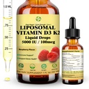 Flüssiges Vitamin D3 K2 Tropfen mit Calcium Magnesium Omega3, hohe Potenz 5-in-1 D3 K2 Vitamin 5000 IU Ergänzung für Knochen Gesundheit, Herz Zähne & Immue, Ultra Hohe Absorption Liposomal D3K2 pflanzenbasierte