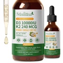 2 Pack Bio Vitamin D3 K2 Flüssigkeit 10000 IU w/ Vegan Omega-3 & Kokosnuss MCT Öl - maximale Stärke Vitamin D Ergänzung, keine Füllstoffe, Non-GMO K2 als MK7 für Knochen, Muskeln & Hohe Absorption-2 Fl Oz