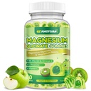 Magnesium Glycinate Gummi für Kinder & Erwachsene - Zuckerfreies Magnesium Malat mit L-Theanin, Omega-3, Vitamin D3, B6, B12, C- Schlaf, Beruhigung, Gehirn, Knochen, Grün Apple & Kiwi,60ct