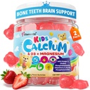 Calciumgummis + D3 & Magnesium für Kinder & Jugendliche, w/Calcium Citrate Calcium Algae Calcium Milk, Omega-3 (DHA/EPA), Vitamine A, C, K2, Choline, Zink, Vitamine Gummi für Knochen, Grôwth & Brain, 2 Pack