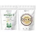 Micro Ingredients Vitamin D3 10.000iu + K2 200mcg Kokosöl Softgels & Vegan Omega 3 Algae Ölergänzung Bundle 2 Pack | Essential Sunshine Vitamine | Omega-3 Full Spectrum Alternative zu Fischöl
