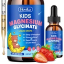 Magnesium Glycinate Flüssigkeit für Kinder - mit L-Theanin Omega-3, Vitamin B6, D3, Zink - Kinder Magnesium Tropfen für Schlaf, Entspannung, Ruhe & Fokus - 2 Fl Oz, Erdbeeren Flavor