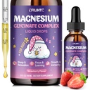 Magnesium Glycinat Flüssigkeit für Kinder - Magnesium Bisglycinat Tropfen mit L-Theanin, Kamille & Vitamin B6, B12, C, D3 für Schlaf, Entspannung, Immununterstützung, Calm & Focus - 2 Fl Oz, Erdbeeren Geschmack