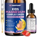Kinder Magnesium Flüssigkeitstropfen - Magnesium Glycinate Tropfen für Kinder, Citrate Flüssigkeit mit Calcium, Omega-3, L-Theanin, Zink, Vitamin B6 D3 C für Schlaf, Entspannung, Beruhigung & Fokus, Erdbeeren Geschmack,2 Fl Oz