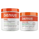 Genius Pre Workout Pulver, Sour Apple + Genius Micronized Creatine Post Workout Pulver