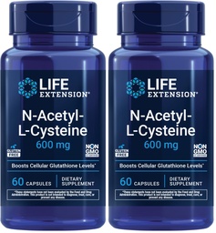 Lebensverlängerung N-Acetyl-L-Cystein (NAC),Immune,Respirator,Liver Health,NAC 600 mg,Potent Antioxidans Unterstützung,Kostenlose Radikale,Sehr zu absorbieren,60 Kapseln,(Pack von 2)
