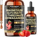 5in1 Magnesium Glycinat Flüssigkeitstropfen mit Ashwagadha Extrakt, Magnesium L-Threonate, Rhodiola Rosea, Sea Moss - Gehirnunterstützung und Immunität - 2 Fl Oz - Versorgung 30-Tag - Erdbeeren Flavor