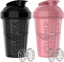 VELOMIX -2 Pack- 20 oz Protein Shaker Bottles for Protein Mixes - 2x Wire Whisk | Leak Proof Shaker Cups for Protein Shakes and Pre Workout | Protein Shaker Bottle Pack (A7) Pink/Black