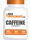BulkSupplements.com Koffein 100mg Kapseln - Koffein Pillen 100mg, Ergänzung für Energie-Boost - Glutenfrei, 1 Kapsel pro Servieren, 500 Zähler (Pack von 1)