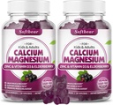 softbear Calcium Magnesium Zink Gummi für Erwachsene & Kinder, Suagr-Free Calcium Magnesium Zink Vitamin D3 Nahrungsergänzung für Knochenstärke & Immun Gesundheit, Elderberry Flavor 120 Count