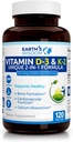 Erdweite Vitamin D3 5000 IU mit K2 (MK7) Formel. Muskel-, Knochen-, Herz- und Immununterstützung. Überlegene Absorption. 120 Kapseln. Frei von Gluten, Dairy, Soy. Non-GMO. Hergestellt in USA.