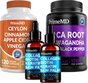 5-in-1 Ceylon Cinnamon (120ct), 4-in-1 Biotin Collagen Keratin Saw Palmetto (2 fl oz - 2 Pack) & 6-in-1 Maca Root Ashwagandha (120ct) Bundle - Energy, Mood, Hair, Skin & Immun Support Supplement