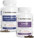 Echte Pilze Vitamin D2, Zink (120ct) und Chaga (120ct) mit Reishi Bundle - Natürliche Unterstützung für Immunstärke und Verdauungsgesundheit - Vegan, Glutenfrei, Non-GMO, Organische Pilzextrakte