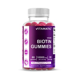 Vitamatic Biotin Gummies 10.000 mcg für stärkeres Haar, Haut & Nägel - 60 vegane Gummies - auch Vitamin B7 genannt (1 Flasche)