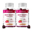 Vitamatic Beet Root Gummies - 3000mg Äquivalent Per Serving - 60 Gummis - Hergestellt mit Vitamin B6, B12, Traubenseide, Granatapfel & Nicotinamid (Pack mit 2)