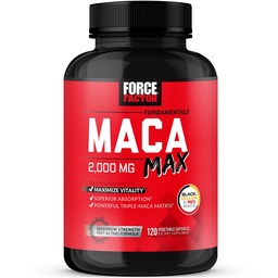 Force Factor Maca Max, Maca Root Capsules to Maximize Vitality & Performance, Made with Black Maca, Red Maca, & Yellow Maca Powder, Maca Root Powder, 2000mg, 120 Kapseln