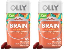 OLLY Ultra Strength Brain Softgels, Nootropic, Supports Healthy Brain Function, Memory, Focus and Concentration, Omega-3s, Vitamins B6 and B12, 30 Day Supply - 60 Count (Pack of 2)