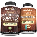 Nutrivein Premium 120 Cap Mushroom Complex 2600mg & 90 Cap Magnesium 2207mg Bundle - 11 Pilze - Lions Mane, Chaga, Reishi, Cordyceps, &amp; More - Immun- & Gehirn-Funktion Plus Memory & Focus