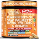 Clean Nutra Pumpkin Seed Oil Capsules + Saw Palmetto Biotin Collagen Keratin MSM Folate Hyaluronic Acid Supplements B12 Zinc Hair Supplement for Women Men Iodine 5-MTHF B-12 Vitamin B9-60 Pills