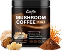 Catfit Pilz Kaffeepulver, 10 Pilzmischung Ergänzungen mit Lion's Mane, Chaga, Cordyceps, L-Theanin für Energie, Fokus, kognitiv und Immunität, 50 Servieren