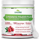 Zazzee D-Mannose Powder Plus, 2000 mg, 120 Servings, Plus 5 Billion CFU Probiotics and Pure Cranberry Juice Extract, Certified Kosher, Free Scoop, 11.94 oz, Urinary Tract Support, Non-GMO