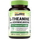 Vitalibre L Theanin Supplement 200mg | 7 in 1 L-Theanin mit Magnesiumglycinat, Ashwagandha, Inositol, Vitamin B1 B2 B6 | Kein Gluten, für Ruhe, Entspannung, Schlaf & Fokus Unterstützung, 60 Vegan Caps