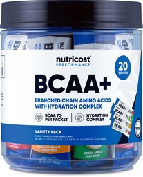 Nutricost BCAA + Hydrat-Sortenpackung (20 Stickpacks) - Verzweigtkettige Aminosäuren mit Hydratationskomplex - glutenfrei, nicht gentechnisch verändert