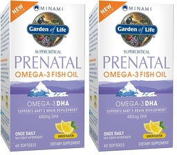 Garden of Life Prenatal DHA Omega 3 Fish Oil Supplement - Minami Natural Prenatal,Lemon,60 Softgels,(Pack of 2)