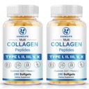 Multi Collagen Peptides for Women & Men, Hydrolyzed Collagen Peptides-Type I, II, III, V, X - with Hyaluronic Acid,Vitamin C,Biotin,Supports Skin Hair Nail, Non-GMO,560 Softgels