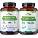Zazzee Serrapeptase and Artemisinin Capsules | 120,000 SPU Serrapeptase Enzyme Plus Sweet Wormwood Extract with 100mg Artemisinin | GI Cleanse Support Bundle