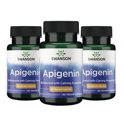 Swanson Apigenin Bioflavonoid, 50 mg, 90 Vegan Capsules, 3 Pack | For Adults Seeking Natural Sleep, Relaxation, and Stress Relief Support, Antioxidant Bioflavonoid Found in Chamomile